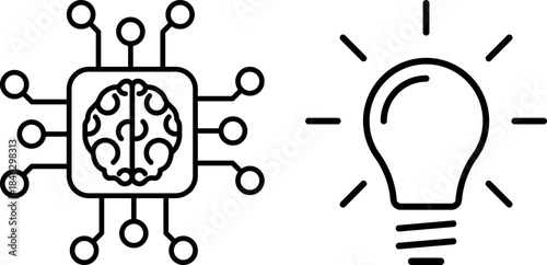 AI microchip with circuits and glowing light bulb. AI, innovation, technology, creativity.