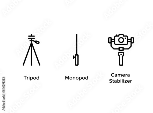 Tripod Monopod Camera Stabilizer Minimal Bold Line Icon Set