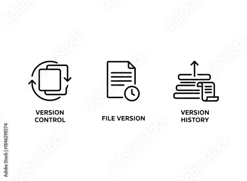Version Control File Version Version History Minimal Bold Line Icon Set