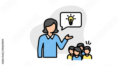 Woman sharing innovative ideas and knowledge with a group of attentive people
