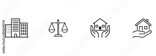 Real Estate Law and Property Protection Outline Icons Set