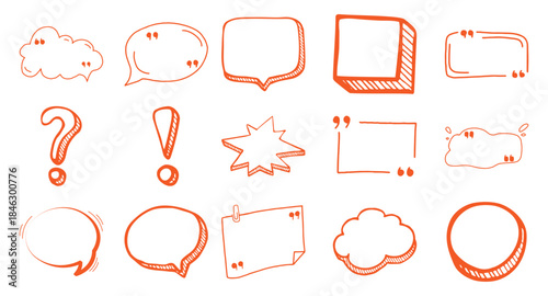 Collection of Hand-Drawn Orange Speech Bubbles and Punctuation Marks