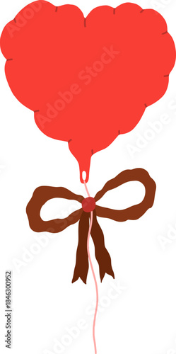 Hand-drawn heart balloon with brown ribbon illustration