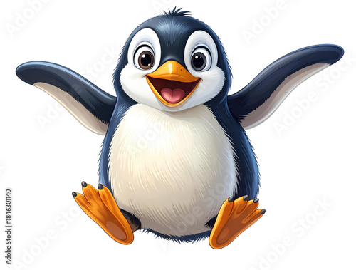 Happy Penguin Jumping in Mid-Air, Isolated on Transparent PNG Background