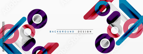 Abstract geometric shapes, vibrant colors, dynamic composition. Modern design elements create visually appealing background.