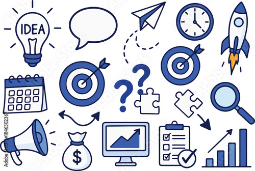 Huge Set of Hand Drawn Business and Idea Doodle Icons - Creative Strategy Elements