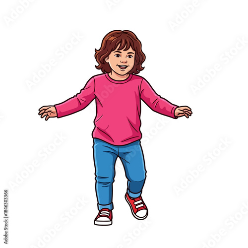 A little girl jumping on the white background