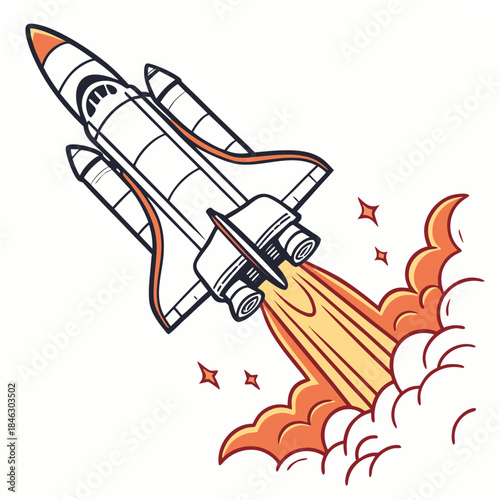 Space Shuttle Launching with Orange Flames and Smoke