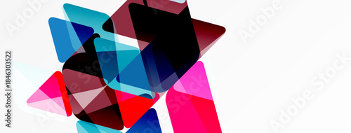 Abstract composition. Overlapping geometric shapes, vibrant colors, white background. Modern design, dynamic texture, visual energy.