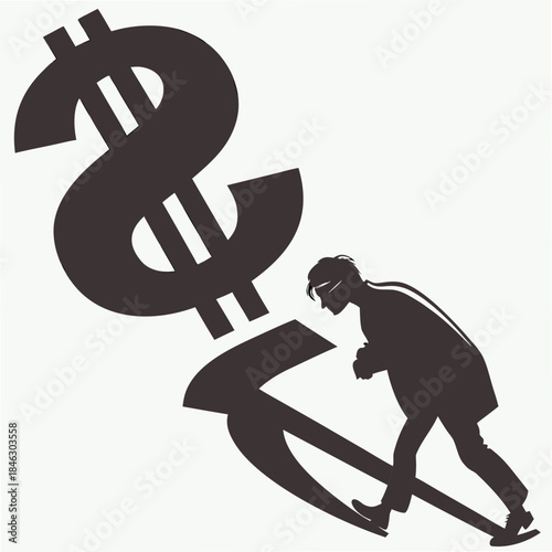 Silhouette of a person turning into giant money sign