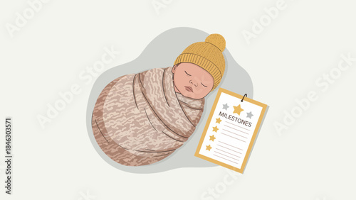 Newborn Baby Wrapped in Blanket with Card.
