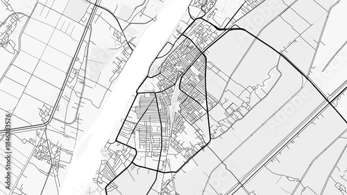 Luxor City Map. Minimalist black and  white line art poster for printing, wallpaper, wall art, and map resources for home and office decor