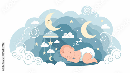 Sleeping Baby Surrounded by Celestial Elements.