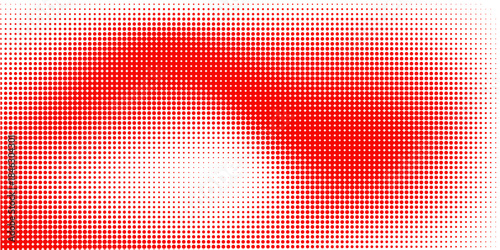 Red color halftone gradient texture. Vanishing cartoon polka dot background. Repeating dotted gradation pattern. Fading comic pop art overlay backdrop. Raster halftone effect wallpaper. Vector