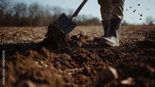 Hardworking farmer cultivates rich soil under warm sunlight a rural agricultural scene of dedication