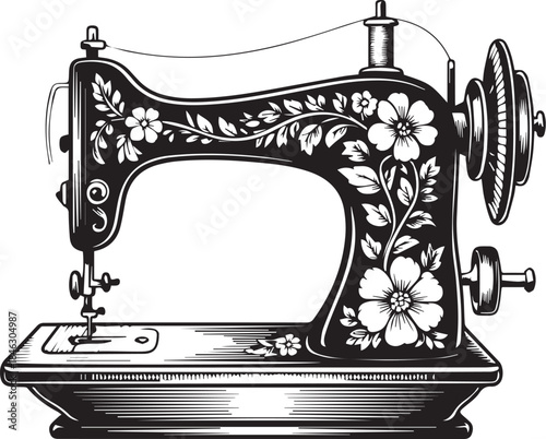Vintage Sewing Machine Silhouettes with Floral Decoration