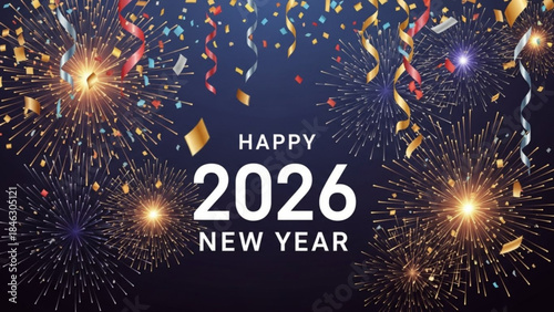 A Dazzling New Year's: The New Year's eve, the sky illuminated with vibrant fireworks bursts, showers of confetti create a festive ambiance, heralding the arrival of a fresh beginning. 