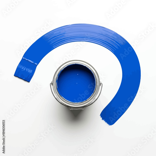 Close-up of a paint roller with blue paint creating a circular stroke on white background