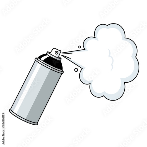 Illustration of an aerosol spray can with a cloud of spray emitted demonstrating aerosol spray