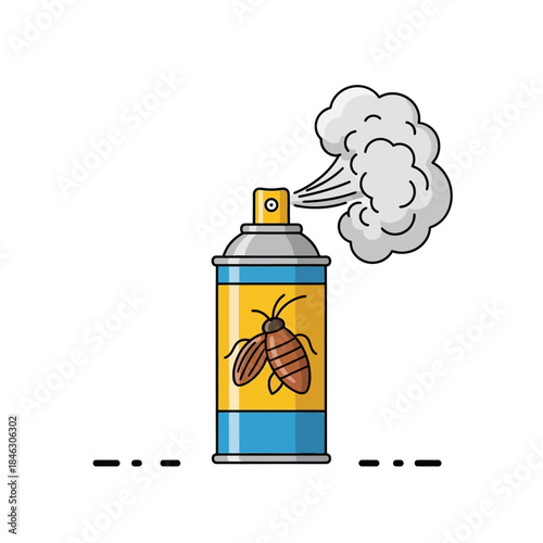 Humorous illustration of a spray can with a termite inside releasing smoke or fumes