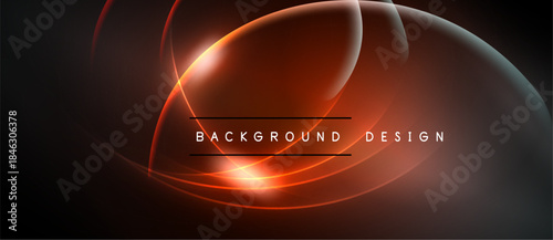 Abstract design features glowing orange curves, lines on dark background. Text reads background design. Minimalist, modern aesthetic.