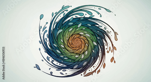 Abstract Hypnotic Swirling Vortex of Liquid Paint in Dynamic Green, Brown, Yellow, and Blue Colors