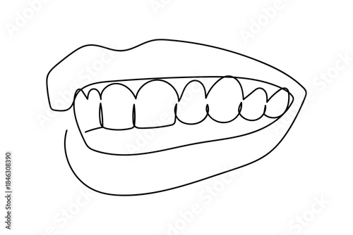 A single, continuous line the woman's lips are curved in a smiling, toothy grin. Single line draw design vector graphic illustration Editable stroke.