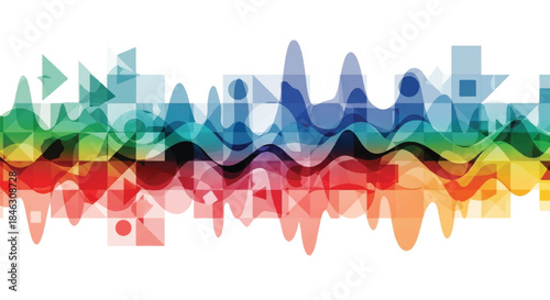 Colorful Abstract Sound Wave or Equalizer Background with Overlapping Translucent Geometric Shapes and Digital Design