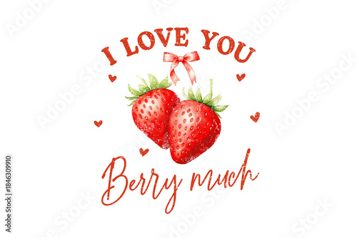 I Love You Berry Much, Romantic Strawberry Valentine illustration Sublimation Design