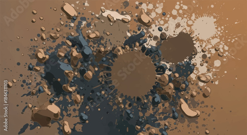 Abstract Close-up of Textured Granular Surface with Brown and Beige Splatters, Gritty and Earthy Background