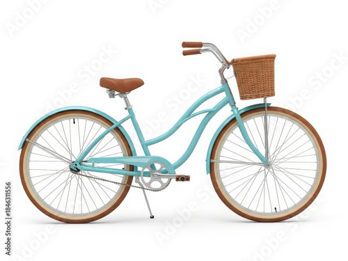 Vintage style teal beach cruiser bike isolated on white background