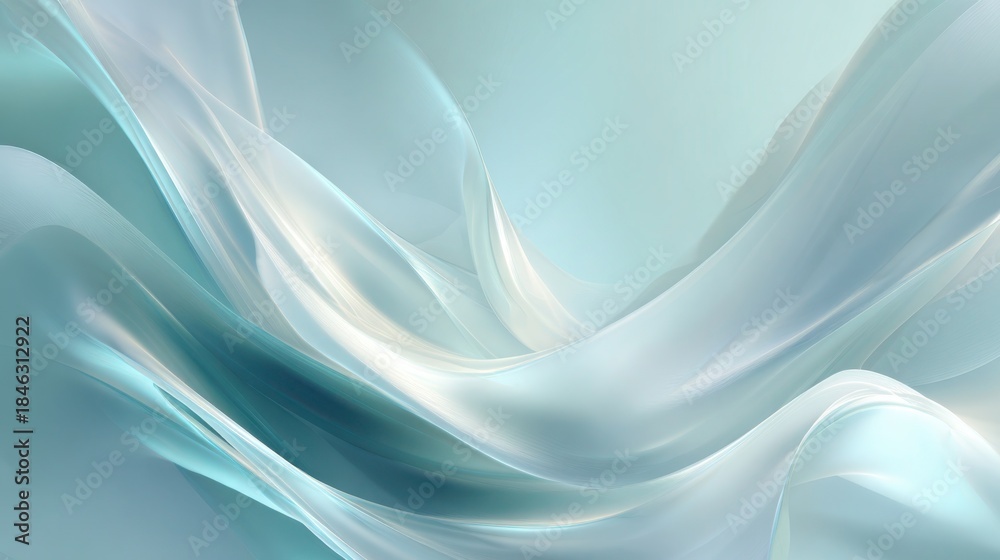 Fototapeta premium Abstract silk background, flowing satin fabric waves in soft pastel blue and white, elegant textile texture for luxury design