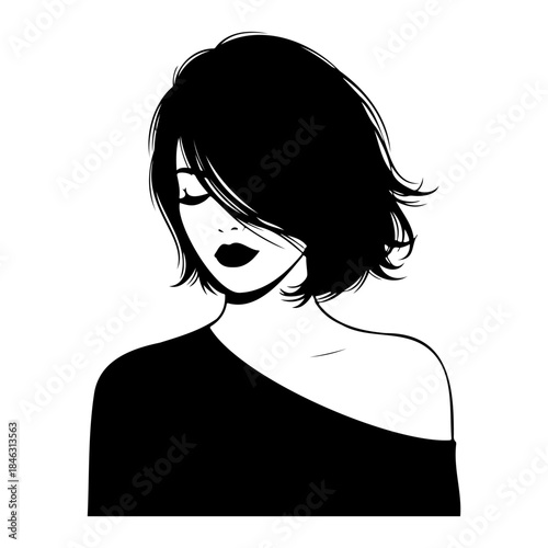 Elegant Female Silhouette with Soft Shoulder Hair Flow