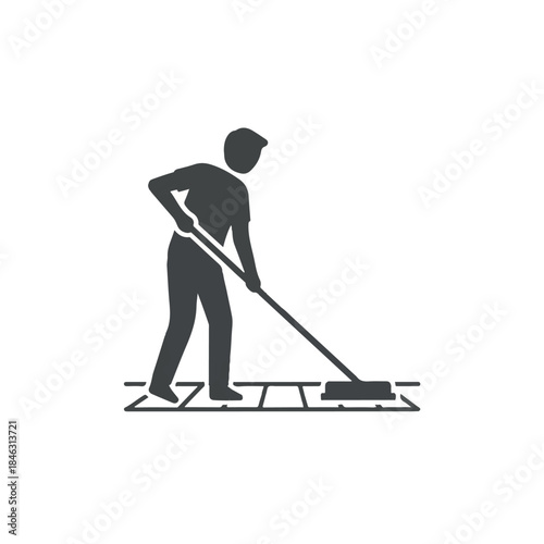 Man mopping floor in a tiled area, professional cleaning service icon