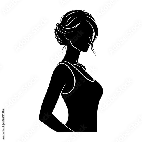 Female Silhouette with Slightly Turned Head Elegant Pose