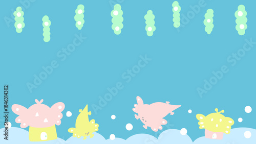 かわいい動画配信用の背景88　ウーパールーパーの家と街