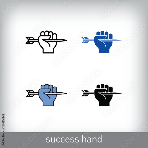 Modern and successful hand symbol set icon design. Creative hand and arrow-holding design.
