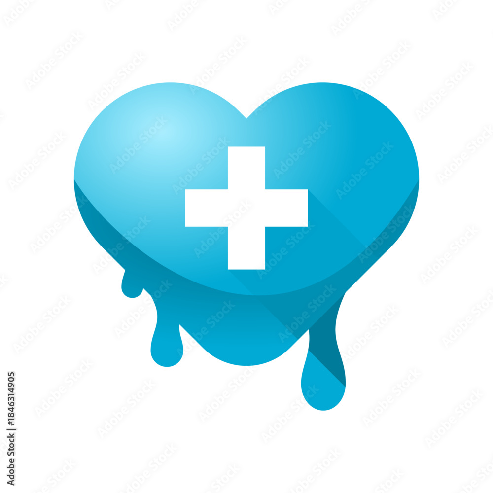 Fototapeta premium Blue heart melt with white cross medical icon vector design