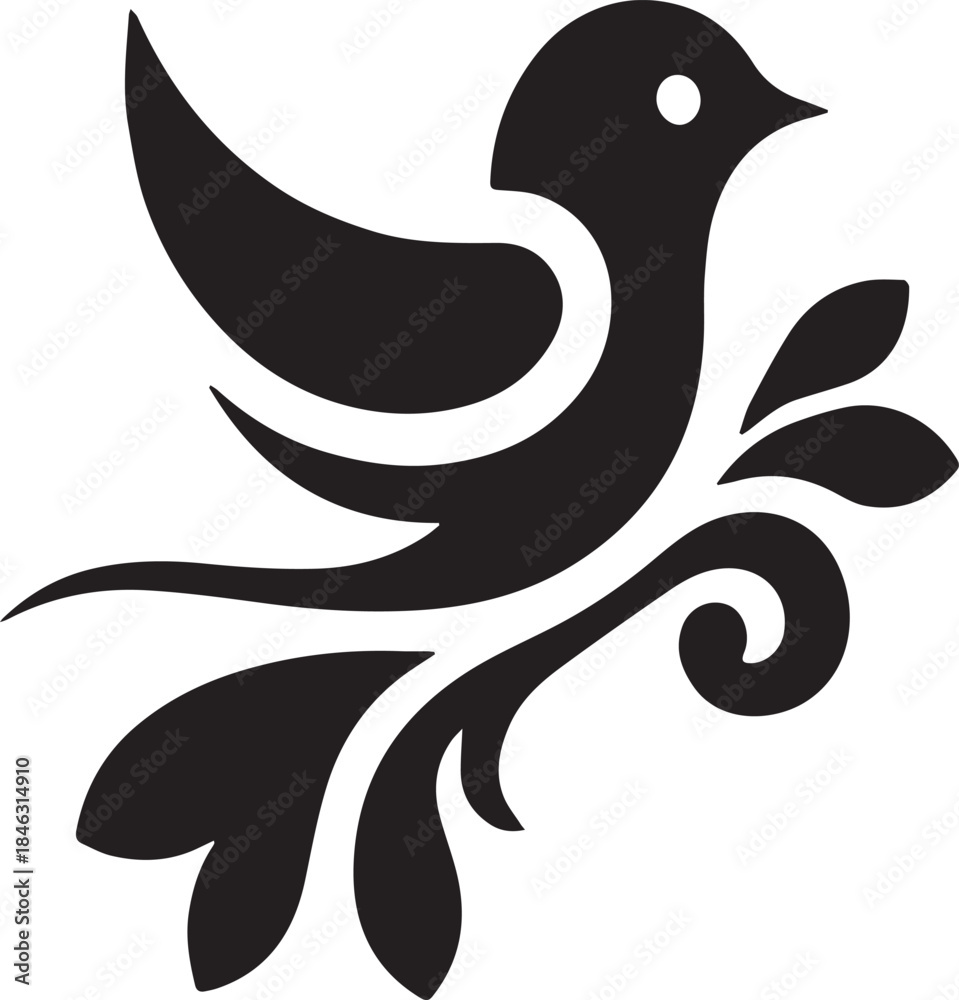 Obraz premium Elegant Stylized Bird Silhouette with Floral Accents