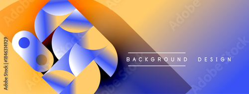 Abstract shapes blend orange, blue hues. Gradient background creates dynamic visual effect. Text reads background design.