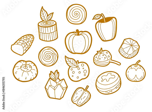 Wallpaper Mural Hand drawn doodle art of various fruits and vegetables in golden outline on a black background isolated on transparent background Torontodigital.ca