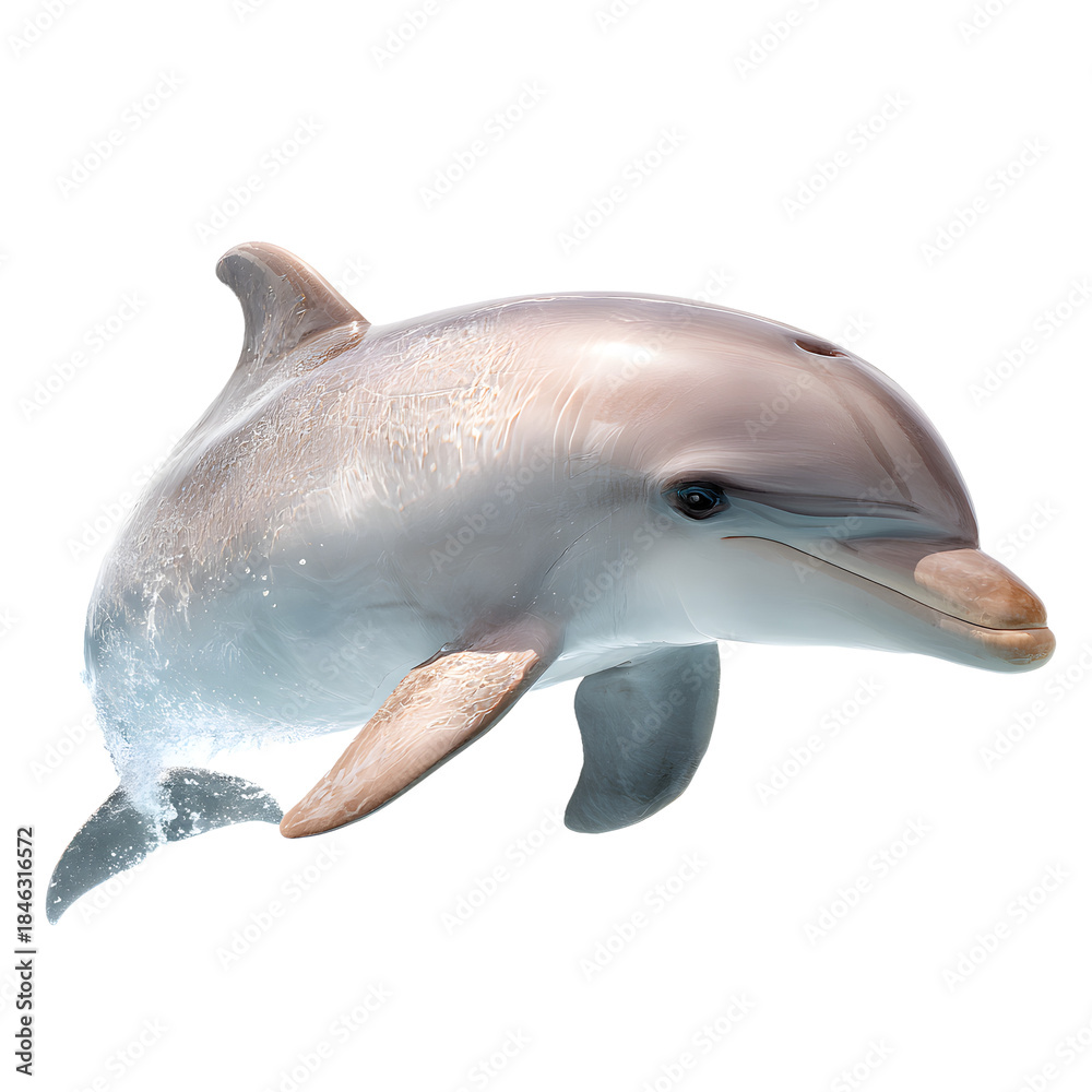 Fototapeta premium Dolphin jumping on a white background in a simple marine illustration showing an aquatic mammal swimming in the ocean