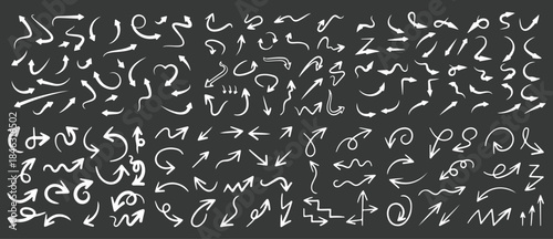 Hand Drawn Doodle Arrows Set, Chalk Sketch Direction Icons Collection