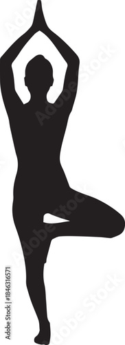 Graceful silhouette of a woman performing a yoga tree pose for health and wellness