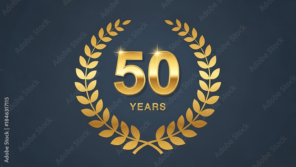 Naklejka premium Golden 50 Years Anniversary Emblem with Elegant Laurel Wreath Design, Ideal for Celebrating Business Milestones and Achievements
