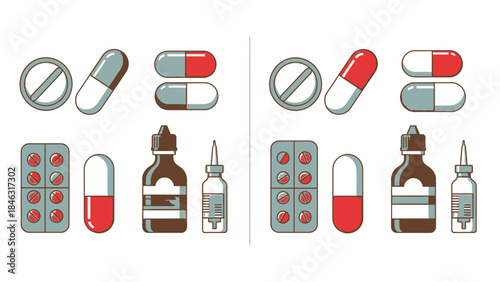 Herbal and Traditional Medicine Flat Vector Set with Four Aligned Panels