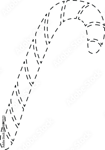 Vector isolated illustration of an exercise for developing writing skills. Preschoolers task to trace a Christmas candy. Christmas training exercises.