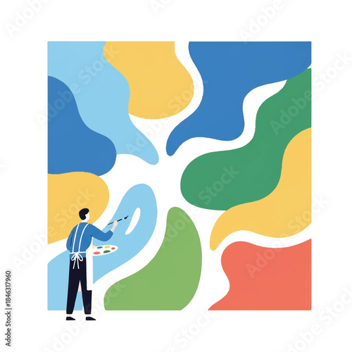 Artist painting canvas