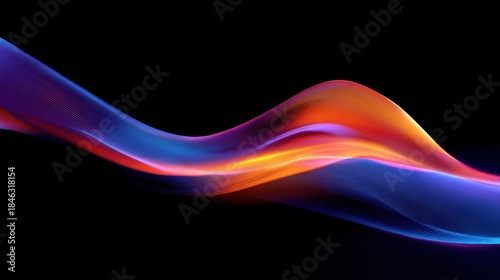Abstract flowing waves of vibrant purple blue and orange light on a dark background