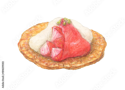 いちごカナッペ　水彩色鉛筆イラスト